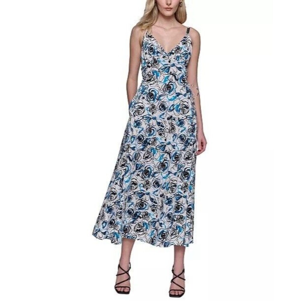 Karl Lagerfield womens sundress size 4 blue and black pattern on white, stretchy
